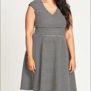 City Chic Black Chevron Stripe Fit Flare Sz 20